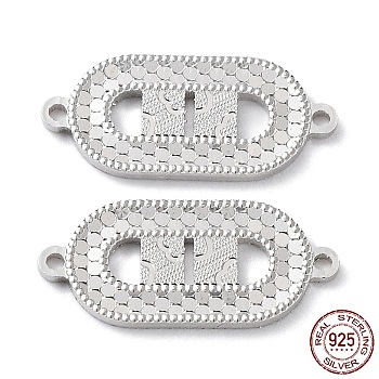 Rhodium Plated 925 Sterling Silver Connector Charms, Oval Links, Real Platinum Plated, 9x20x1.2mm, Hole: 1.2mm