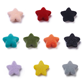 Flocky Acrylic Beads, Star, Mixed Color, 13.5~14x13.5~14x5.5mm, Hole: 1.4mm