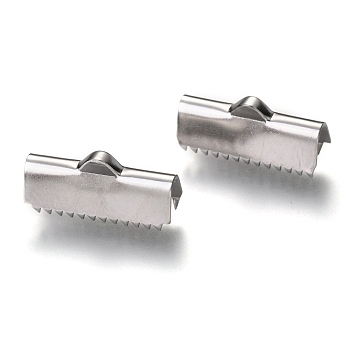 Unicraftale 304 Stainless Steel Ribbon Crimp Ends, Rectangle, Stainless Steel Color, 9.5x20x6mm, Hole: 1x1mm, 4mm Inner Diameter