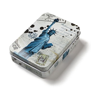 Rectangle Tinplate Storage Box, Jewelry Box, for DIY Candles, Dry Storage, Spices, Tea, Candy, Party Favors, The Statue of Liberty, Human, 9.5x6.9x2.35cm