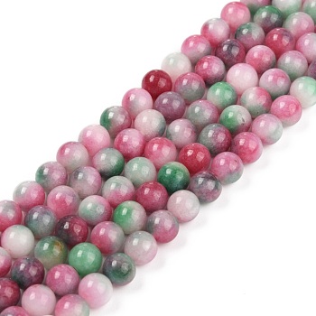 Natural White Jade Beads Strands, Dyed, Round, Colorful, 6.5mm, Hole: 0.9mm, about 60pcs/strand, 14.96''(38cm)