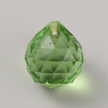 Glass Pendants, Faceted, Teardrop Charms, Light Green, 24x21mm, Hole: 1.2mm
