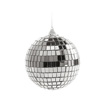 Plastic Disco Ball Pendant Decoration, Glass Mirror Mosaic Craft Decoration Sphere, Silver, 60mm