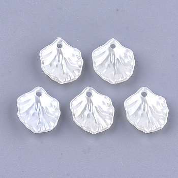Acrylic Imitation Pearl Pendants, Leaf, Ivory, 17x15x4.5mm, Hole: 2mm