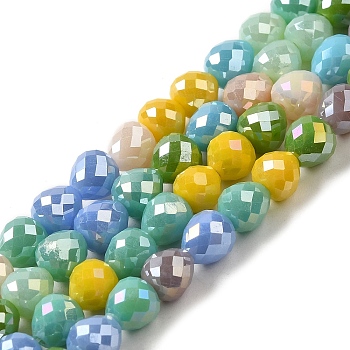 Electroplate Glass Beads Strands, AB Color Plated, Faceted, Teardrop, Colorful, 6x5.5~6mm, Hole: 0.9mm, about 71pcs/strand, 16.54''(42cm)