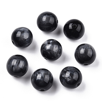 Resin Beads, Imitation Gemstone, Round, Black, 15mm, Hole: 2~3mm