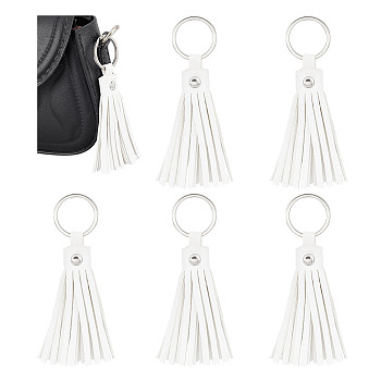 PU Leather Tassel Keychains, with Iron Key Rings, White, 11.5cm