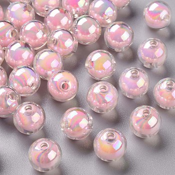 Transparent Acrylic Beads, Bead in Bead, AB Color, Round, Pink, 11.5x11mm, Hole: 2mm, about 520pcs/500g