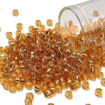 TOHO 6/0 Round Beads, Japanese Seed Beads, (22B) Silver Lined Medium Topaz, 4mm, Hole: 1.5mm, about 840pcs/50g