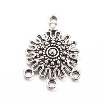 Tibetan Style Alloy Chandelier Components Links, Flat Round, Cadmium Free & Lead Free, Antique Silver, 26.5x19x3.5mm, Hole: 1.5~2mm