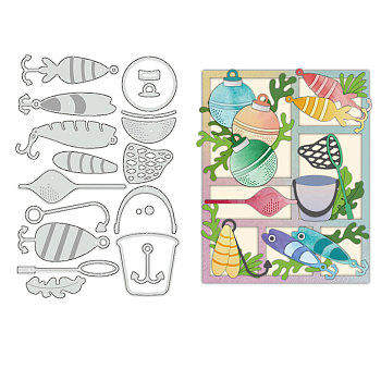 Fishing Theme Carbon Steel Cutting Dies Stencils, for DIY Scrapbooking, Photo Album, Decorative Embossing Paper Card, Stainless Steel Color, Fish, 155x105x0.8mm