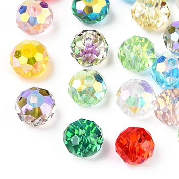 Faceted Transparent Glass Beads, AB Color Plated, Rondelle, Mixed Color, 8x6mm, Hole: 1.5mm