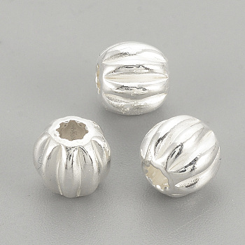 925 Sterling Silver Corrugated Beads, Round, Silver, 5x4.5mm, Hole: 1.5mm