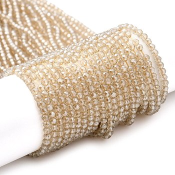 Transparent Electroplate Glass Beads Strands, Pearl Luster Plated, Faceted Round, Wheat, 3x2.5mm, Hole: 0.7mm, about 149pcs/strand, 14.57''(37cm)
