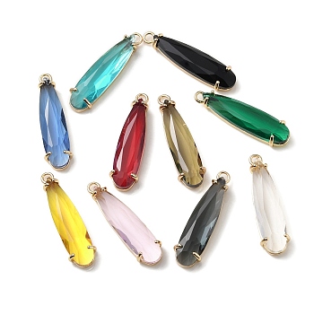 Brass with K9 Glass Pendants, Light Gold, Teardrop Charms, Mixed Color, 32.5x9x5.5mm, Hole: 2.2mm