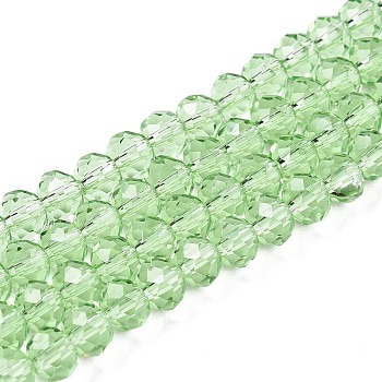 Glass Beads Strands, Faceted, Rondelle, Pale Green, 6x5mm, Hole: 1mm, about 84~85pcs/strand, 16.34~16.54 inch(41.5~42cm)