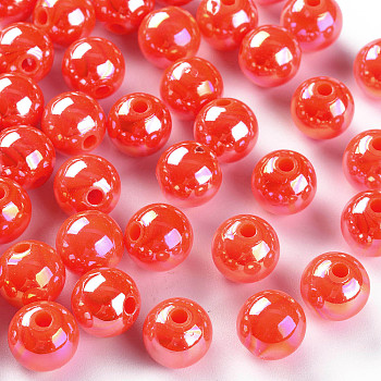 Opaque Acrylic Beads, AB Color Plated, Round, Orange Red, 10x9mm, Hole: 2mm, about 940pcs/500g
