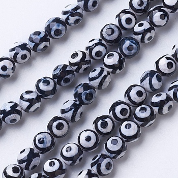 Natural Grade A Agate Beads Strands, Dyed & Heated, Round, Faceted, Black, 6mm, Hole: 1mm, about 62pcs/strand, 14.9 inch(38cm)
