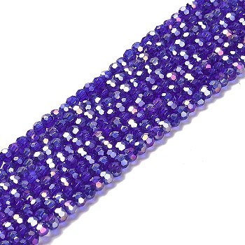 Transparent Glass Beads, 32 Facets, AB Color Plated, Round, Mauve, 3.5x3mm, Hole: 1mm, about 168~169pcs/strand, 19.09''(48.5cm)