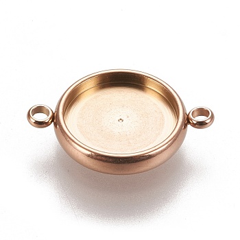 Ion Plating(IP) 304 Stainless Steel Links Connectors Settings, Plain Edge Bezel Cups, Flat Round, Rose Gold, Tray: 12mm, 20x14.5x2.5~3mm, Hole: 1.6~1.8mm