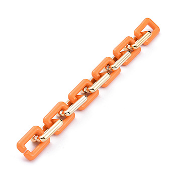 Handmade CCB Plastic Cable Chains, with Opaque Acrylic Linking Rings, Golden, Dark Orange, Links: 30x20x6mm, 39.37 inch(1m)/strand