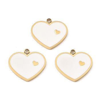 Ion Plating(IP) 316 Surgical Stainless Steel Charm, with Enamel, Real 24K Gold Plated, Heart Charm, White, 11.5x12x1mm, Hole: 1.2mm