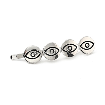 Alloy Enamel Hair Bobby Pins, with Iron Findings, Flat Round with Eye, Platinum, 70.5x14.8x6mm