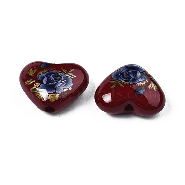 Flower Printed Opaque Acrylic Heart Beads(SACR-S305-28-L01)-3