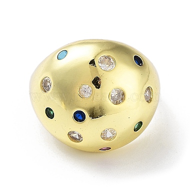 Brass with Colorful Cubic Zirconia Open Cuff Rings(RJEW-K255-03G)-2