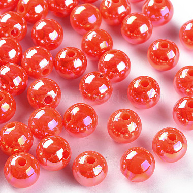 Orange Red Round Acrylic Beads