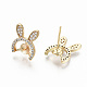 Brass Micro Pave Clear Cubic Zirconia Stud Earring Findings(KK-T062-56G-NF)-2