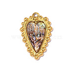304 Stainless Steel & Shell Pendants, Heart Charm, Real 18K Gold Plated, Ion Plating(IP), Long-Lasting Plated, Colorful, 28x19mm,Hole:1.80mm(STAS-OY014-49G)
