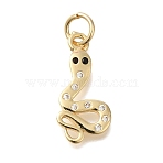 Brass Micro Pave Cubic Zirconia Pendants, Nickel Free, Long-Lasting Plated, Snake Charms, with Jump Ring, Golden, 20x10x1.5mm(KK-Q001-14G)