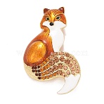 Rhinestone Fox Badge, Animal Alloy Enamel Lapel Pin for Backpack Clothes, Golden, Topaz, 54x37x7mm, Pin: 0.7mm(JEWB-E013-05G-03)