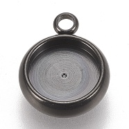 304 Stainless Steel Pendant Cabochon Settings, Lace Edge Bezel Cups, Flat Round, Electrophoresis Black, Tray: 8mm, 13x10.5x3mm, Hole: 1.8mm(STAS-K202-03C-B)