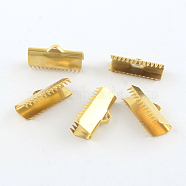304 Stainless Steel Ribbon Crimp Ends, Golden, 9.5x20mm, Hole: 1.5mm(STAS-R063-91G)