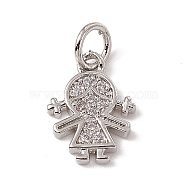 Brass Micro Pave Cubic Zirconia Charms, with Jump Rings, Girl Charms, Platinum, 12.5x9x1.5mm, Hole: 3.4mm(ZIRC-F132-20P)