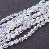 Electroplate Glass Beads Strands, AB Color Plated, Faceted Oval, White, bead: 8mm long, 6mm thick, hole: 1.5mm, about 72pcs/strand(GC886Y-3)