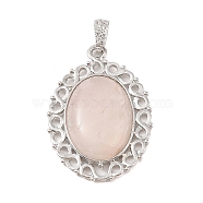 Natural Rose Quartz Pendants, with Platinum Tone Alloy Findings, Oval Charms, 41x28.5x7.5mm, Hole: 7.2x4mm(G-A226-03P-05)