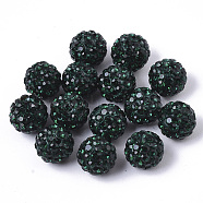 Handmade Polymer Clay Rhinestone Beads, Half Drilled Beads, Round, Emerald, PP11(1.7~1.8mm), 6 Rows Rhinestone, 8mm, Half Hole: 1mm(RB-T017-03-11)