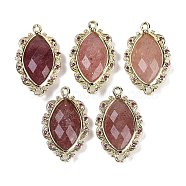 Natural Strawberry Quartz Faceted Horse Eye Links, Rack Plating Brass Micro Pave Orchid Cubic Zirconia Connector Charms, Golden, 24.5x14.5x4.5mm, Hole: 1.2mm(G-B126-02G-09)