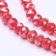 Electroplate Glass Beads Strands, AB Color, Faceted, Rondelle, Crimson, 3.5x2.5~3mmmm, Hole: 1mm, about 139pcs/strand, 14 inch(GLAA-F001-3x2mm-18AB)