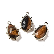 Natural Tiger Eye Pendants, with Platinum Brass Edge, Faceted, Teardrop, 22.5x14x5.5mm, Hole: 1.6mm.(G-B009-02G-O)