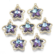 Glass Rhinestone Pendants, with Light Gold Plated Brass Open Back Settings, Starfish, Purple Velvet, 25x24x7mm, Hole: 1.6mm(GLAA-N038-15A-B02)