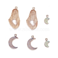 6Pcs 3 Style Druzy Resin Pendants, with Edge Light Gold Plated Iron Loops, Moon & Nuggets, Mixed Color, 2pcs/style(RESI-FS0001-14)