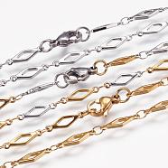 304 Stainless Steel Chain Necklaces, with Lobster Claw Clasps, Rhombus, Mixed Color, 17.7 inch(45cm)(STAS-P164-35)