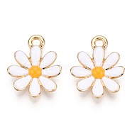 Light Gold Plated Alloy Pendants, with Enamel, Flower, White, 17.5x14.5x3mm, Hole: 2mm(X-ENAM-T009-39A)