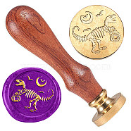 Wax Seal Stamp Set, Golden Tone Brass Sealing Wax Stamp Head, with Wood Handle, for Envelopes Invitations, Dinosaur, 83x22mm, Stamps: 25x14.5mm(AJEW-WH0208-874)