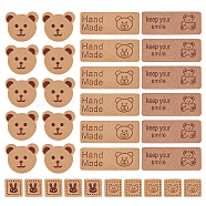 80Pcs 4 Style Cartoon Style Bear Theme Faux Suede Fabric Clothing Label Tags, for DIY Jeans, Bags, Shoes, Hat Accessories, Peru, 12~40x12~22.5x1~1.5mm, 20pcs/style(DIY-FG0004-28)