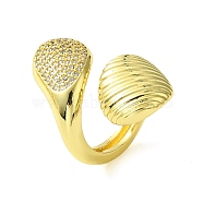 Brass Micro Pave Cubic Zirconia Open Cuff Rings, Teardrop, Real 16K Gold Plated, US Size 8 1/2(18.5mm)(RJEW-K256-04G)